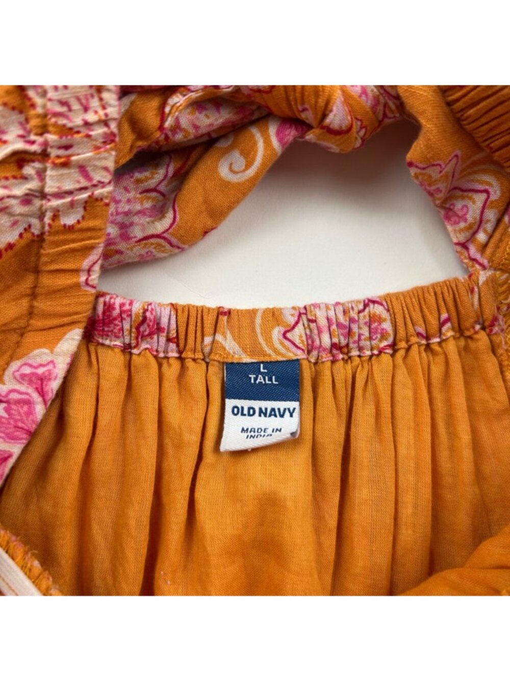 TALL Old Navy Orange Pink Paisley Crinkle Babydoll Dress LT - Picture 3 of 7